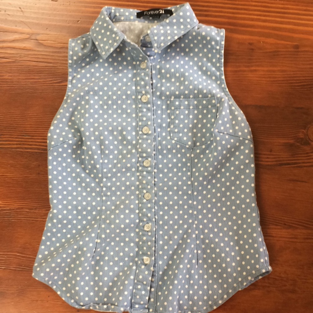 Forever 21 Polkadot Blue Collared Tank